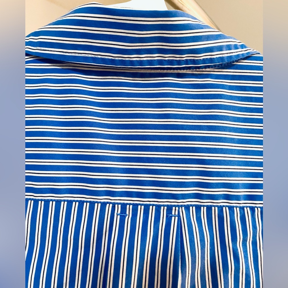 Talbots Blue Striped V-Neck Pullover Tunic. Size L Cotton,Collar & Bow cuffs New - Picture 3 of 16